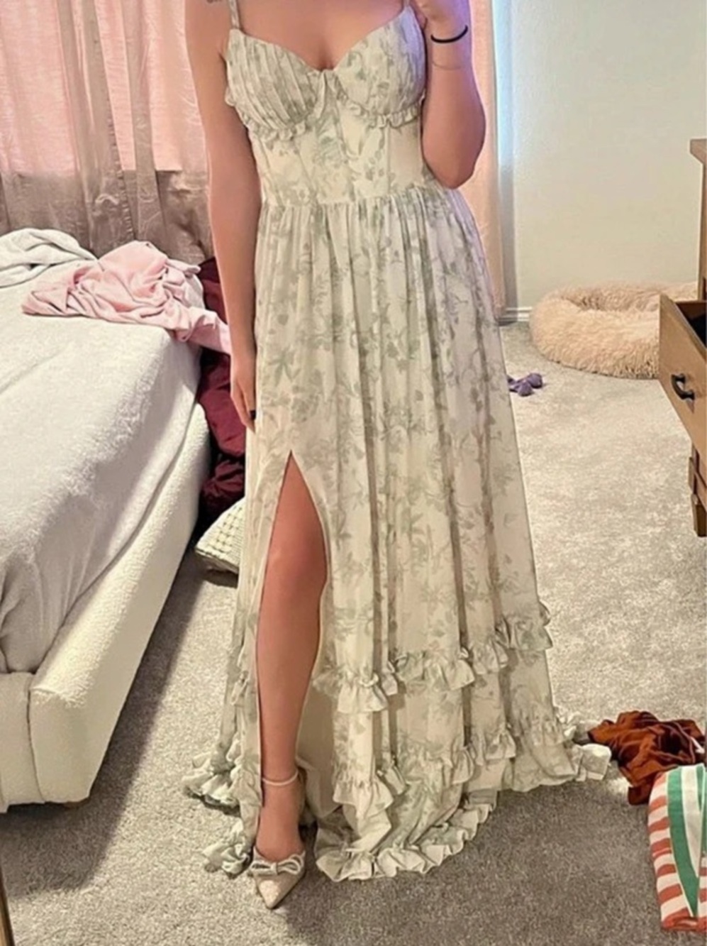 AW Bridal AW Joie Dress Floral Maxi in Green & White